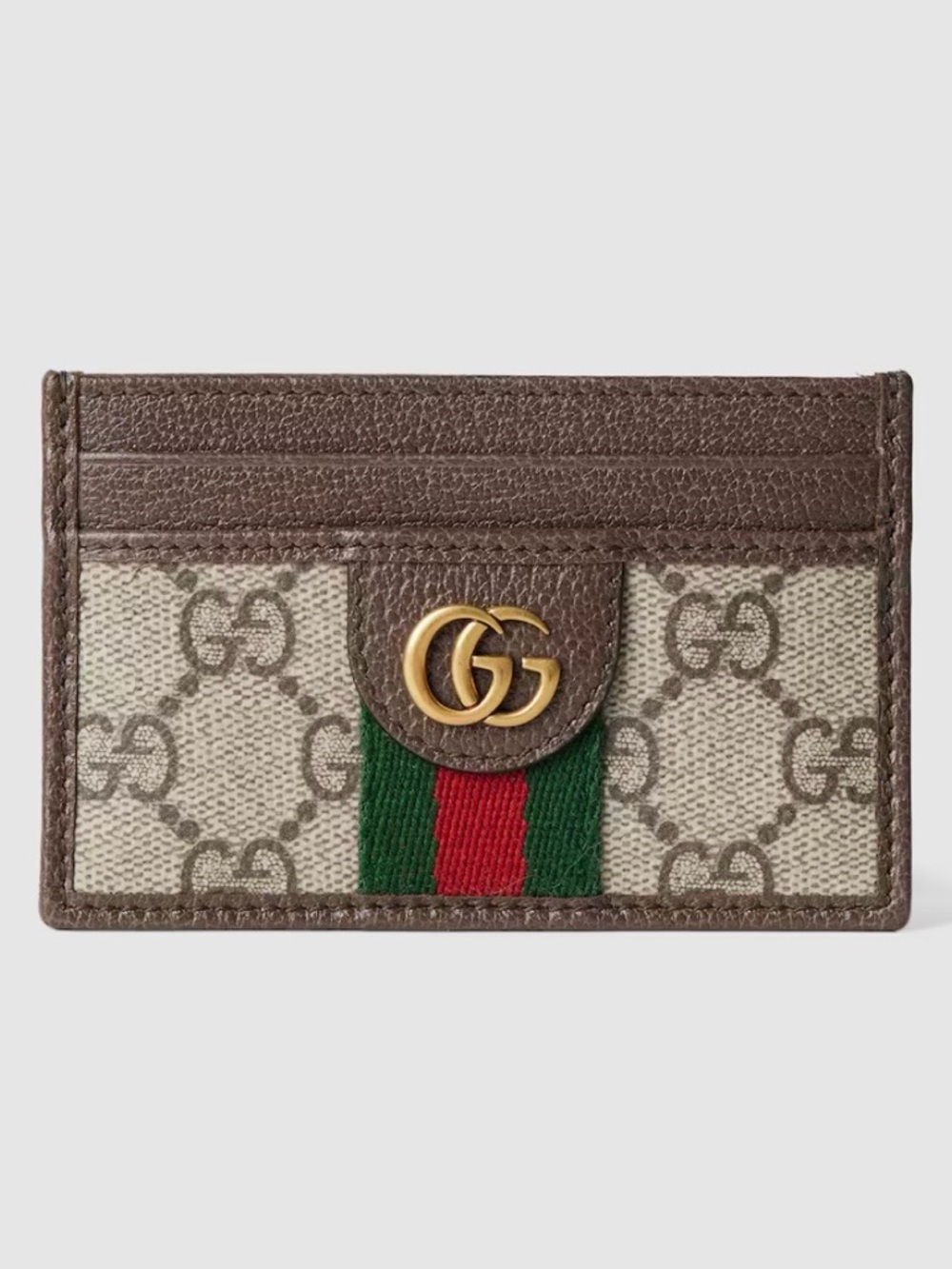 Gucci Ophidia Card Case | Brown/Beige Card Case with Green-Red Web and Gold GG